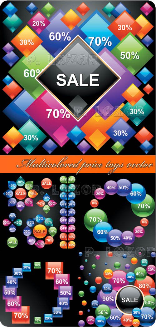 Multicolored price tags vector