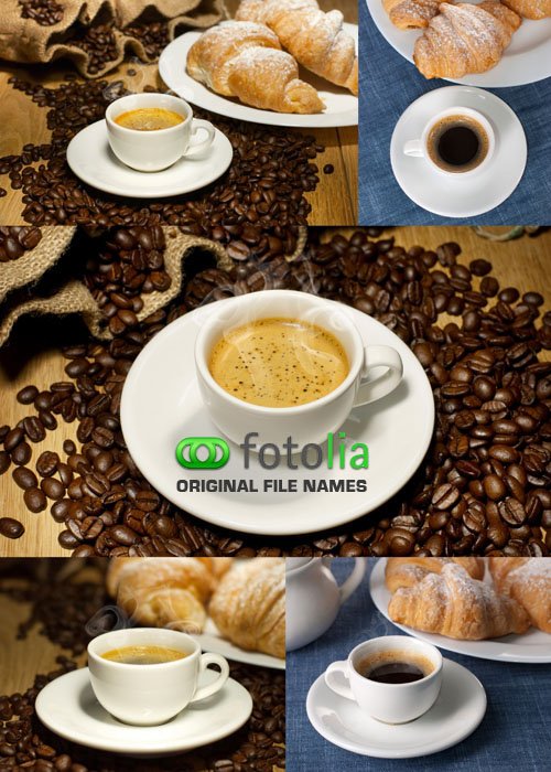 Coffee and Croissants - Stock Photo