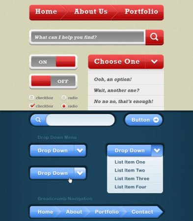 PSD Template - Blue and Red Modern Web UI Elements