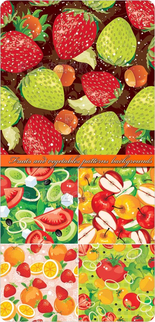 Fruits and vegetables patterns backgrounds vector